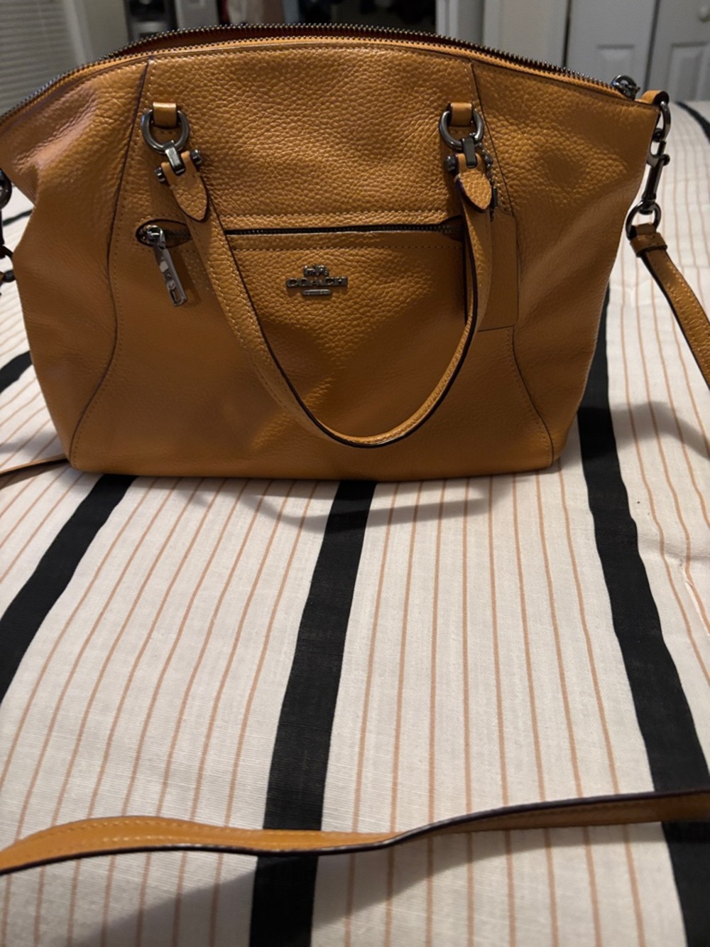 Coach Pebbled Leather Satchel in Mustard Yellow